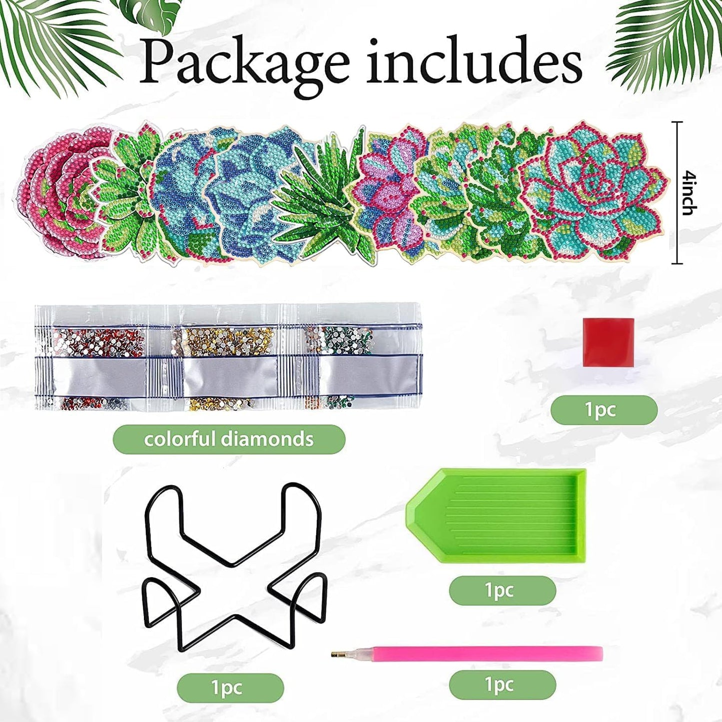 DOZEEZOP 8 PCS Diamond Art Coasters Kit, Diamond Painting Coasters with Holder, Fall Diamond Art Kits for Adults Beginners, Arts and Crafts Supplies Party Item Sets Succulence