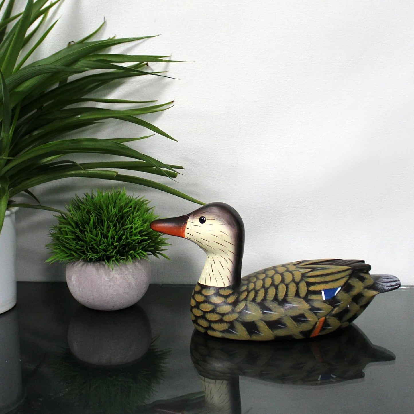 CVHOMEDECO. Primitives Hand Engraving and Painted Wood Duck Decor Farmhouse Figurine Mallard Decorative Accent, 10 Inch, Brown