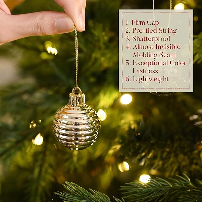 Valery Madelyn 1.57 Inches Small Christmas Tree Decorations Ornament Set for Fall Halloween, 24ct White and Gold Shatterproof Hanging Ball Ornaments Holiday Party Decor
