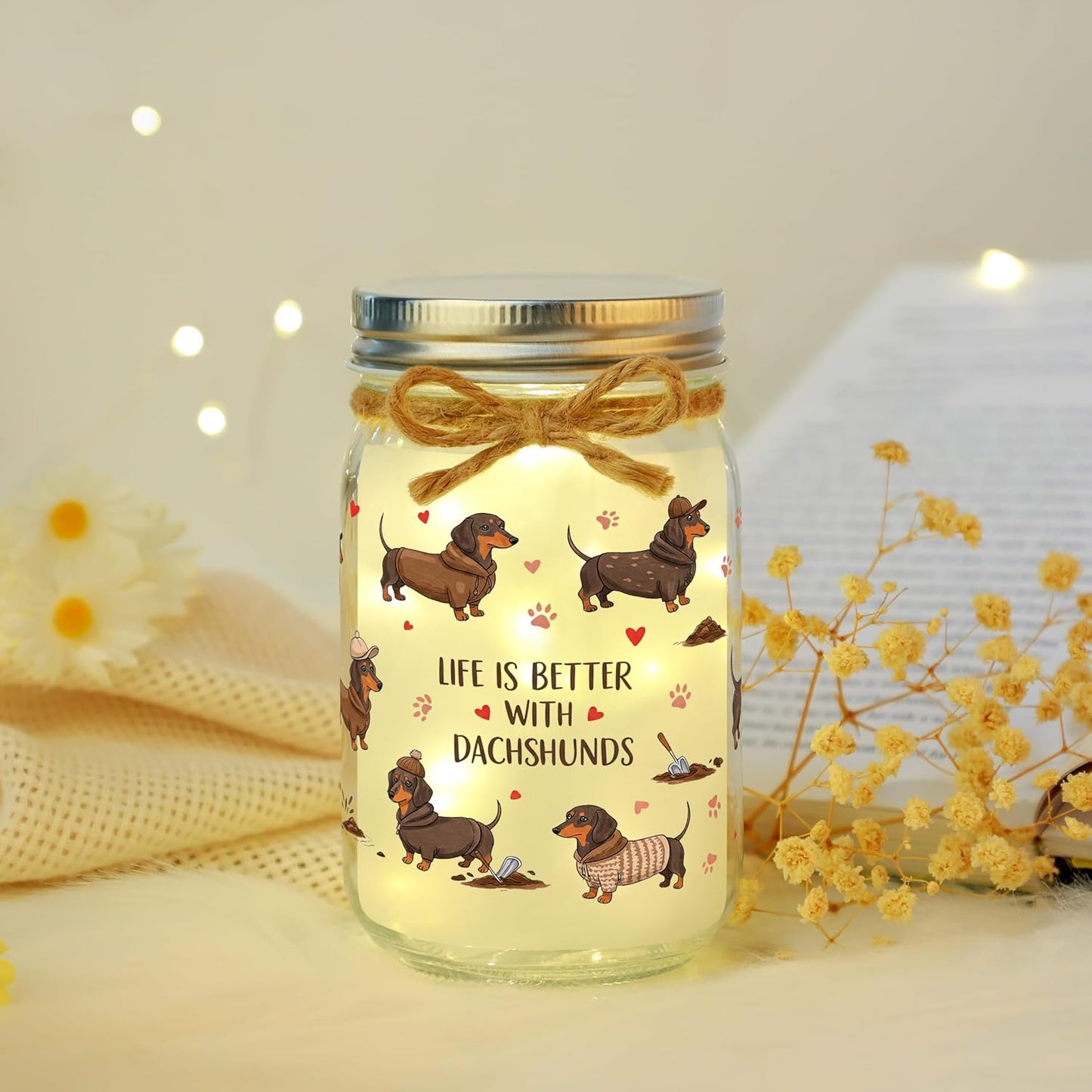 Dachshund Gifts for Women Dachshund Decor Weiner Dog Lover Gifts for Women Mason Jar Night Light
