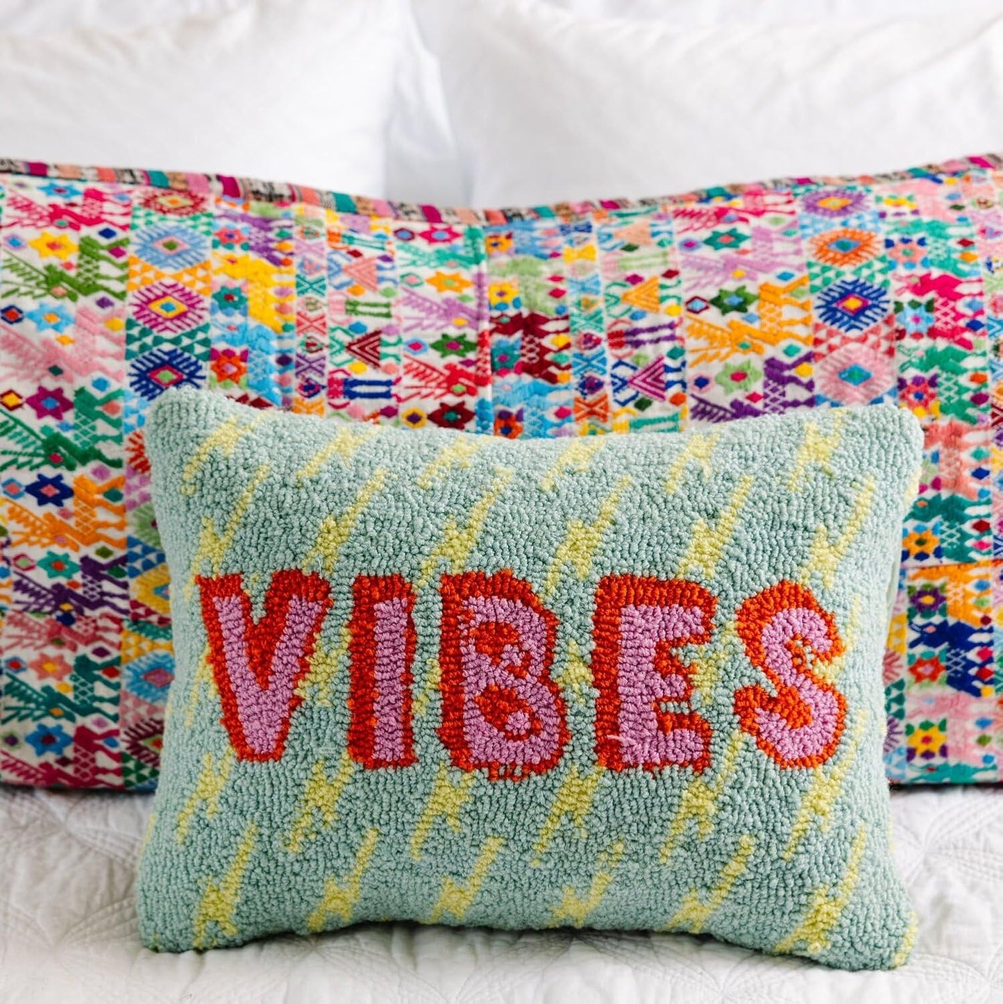 FURBISH Hook Decorative Throw Pillow - Vibes - 12"x 16" - Small Embroidered Designer Pillow for Living Room, Couch, Sofa, Chair & Bed - Eclectic Home Decor