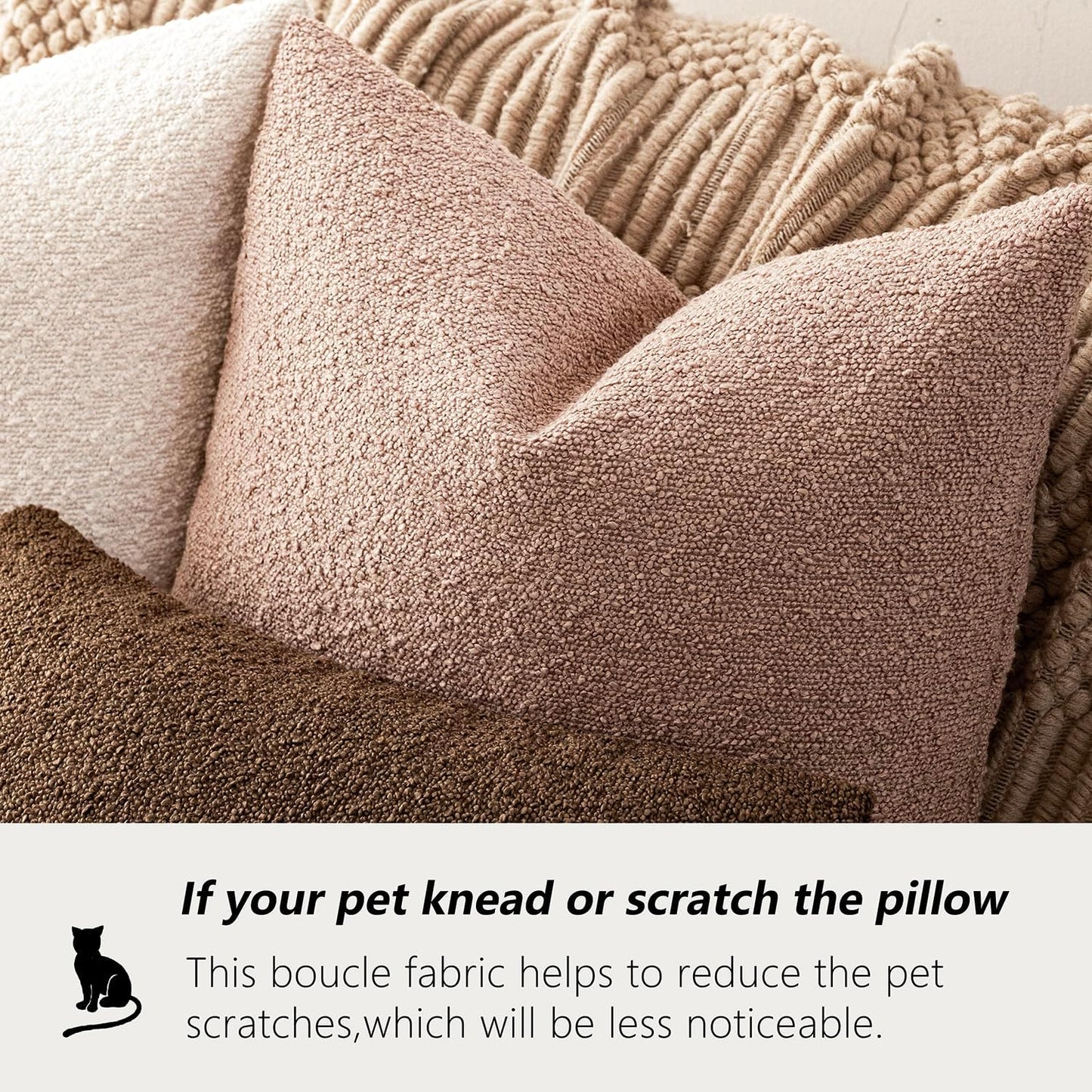 Foindtower Decorative Textured Boucle Throw Pillow Covers Accent Solid Pillow Cases Neutral Soft Cozy Couch Cushion Case for Chair Sofa Bedroom Living Room Home Decor 26x26 Inch,1PC,Light Pink