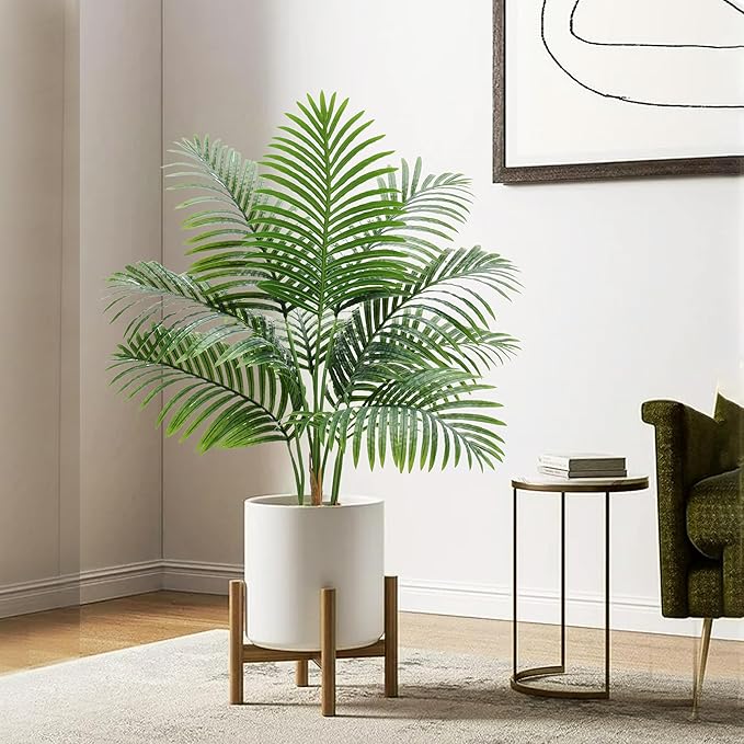 2 Pack Artificial Palm Tree Indoor Plant 3FT Tall Fake Tropical Palm Tree in Pot, Real Bark Design Faux Areca Palm Tree for Home Office Living Room Bedroom Farmhouse Modern Outdoor Topiary Tree