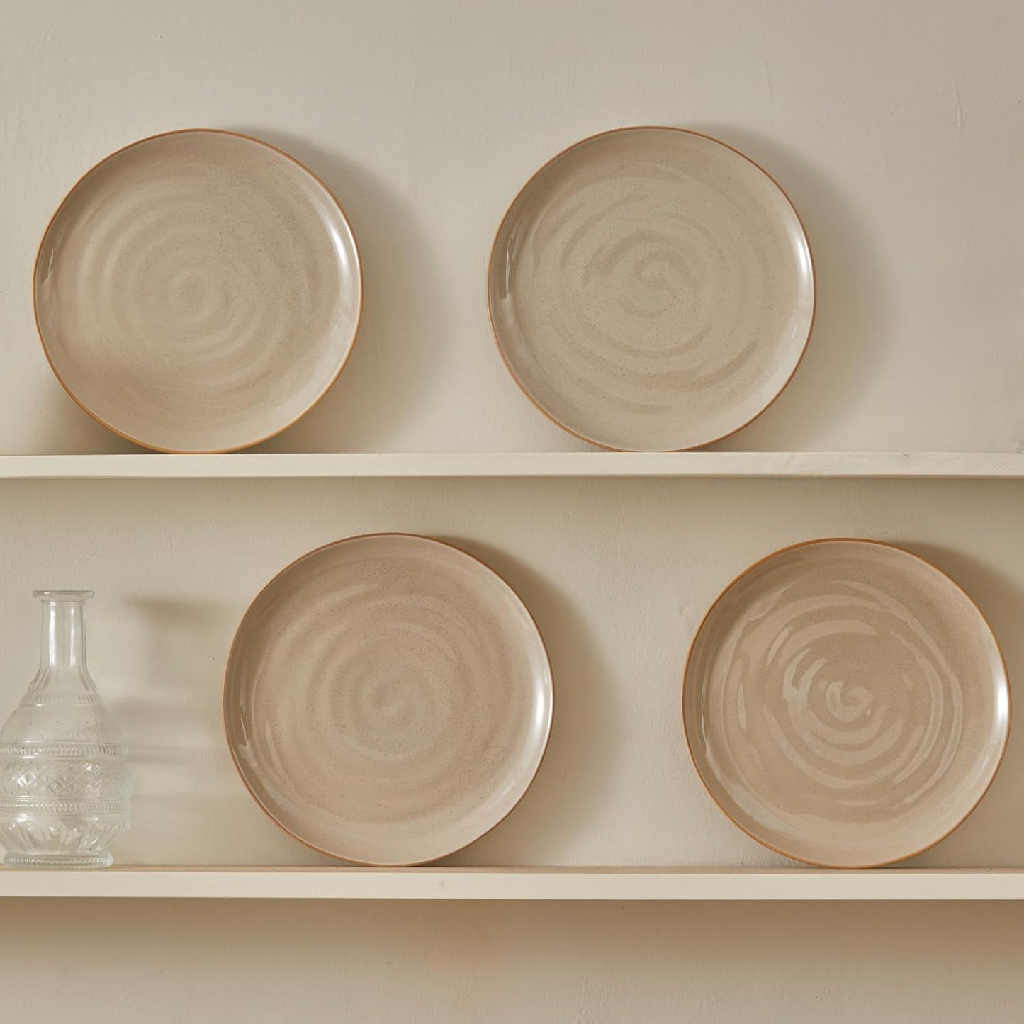 Bico Light Beige 10 inch Stoneware Dinner Plates Set, Set of 4, Microwave and Dishwasher Safe, for Main Course, Steak, Pasta