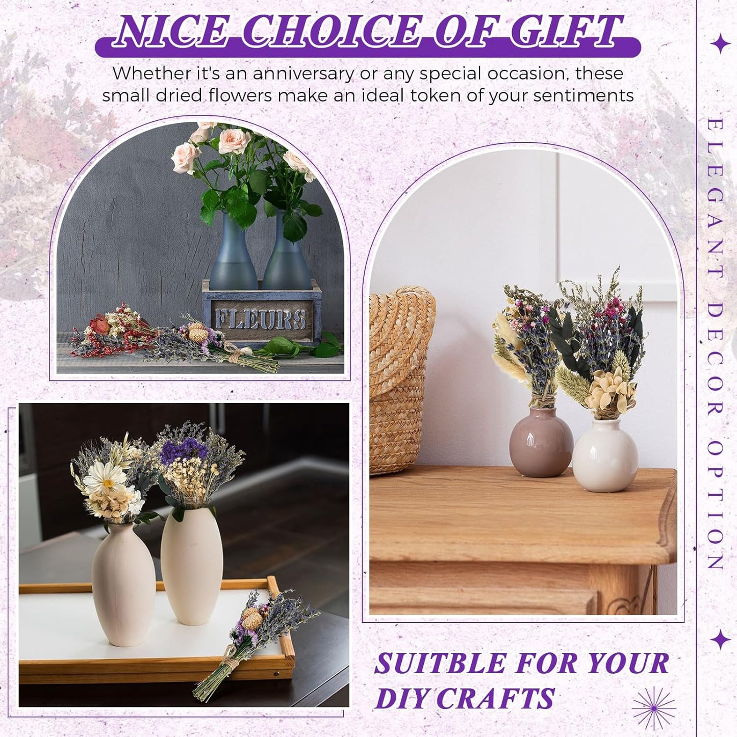 Layhit 24 Pcs Boho Dried Flower Bouquet Mini Wedding Handmade Dry Flowers Decor for Vase Crafts DIY Photo Boutonniere for Men Floral Plant for Bridesmaid Gift Birthday Decor (Lavender)