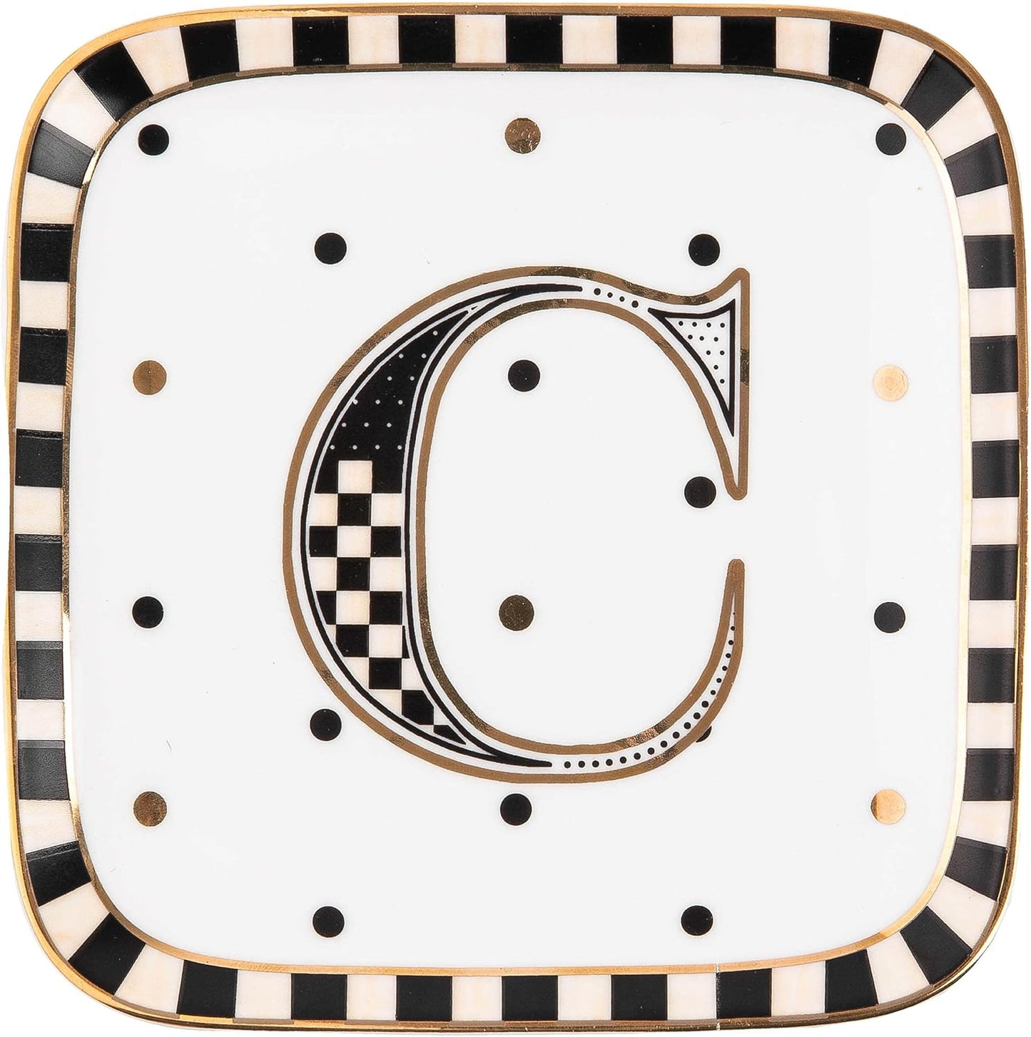 MACKENZIE-CHILDS Monogram Dish, Decorative Ceramic Letter Plate, 5 3/4" Square, C