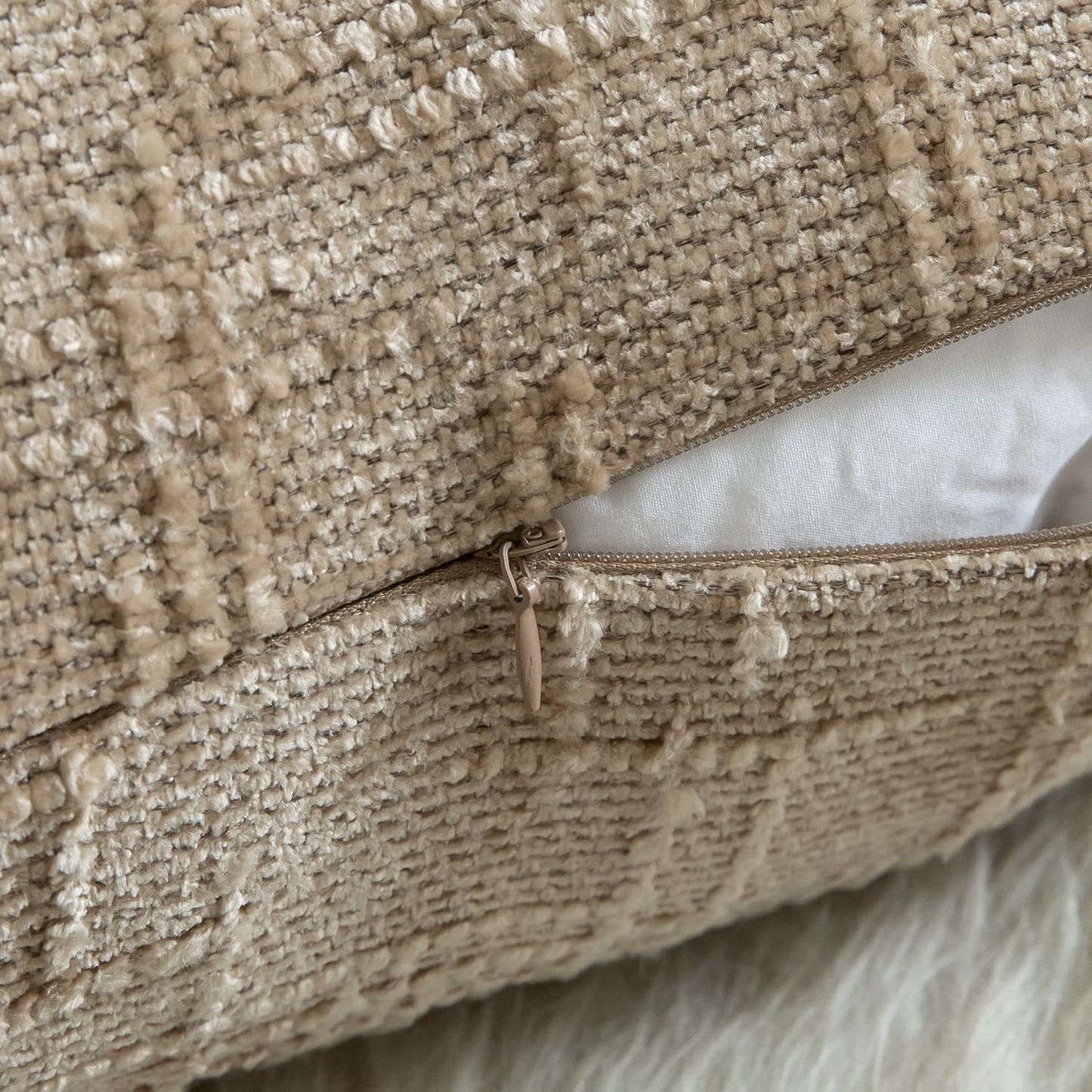 MANDIOO Pack of 2 Soft Chenille Textured Throw Pillow Covers Square Accent Solid Decorative Cushion Cover Cozy Farmhouse Pillow Case for Couch Sofa Bed Living Room 22x22 Inch Camel