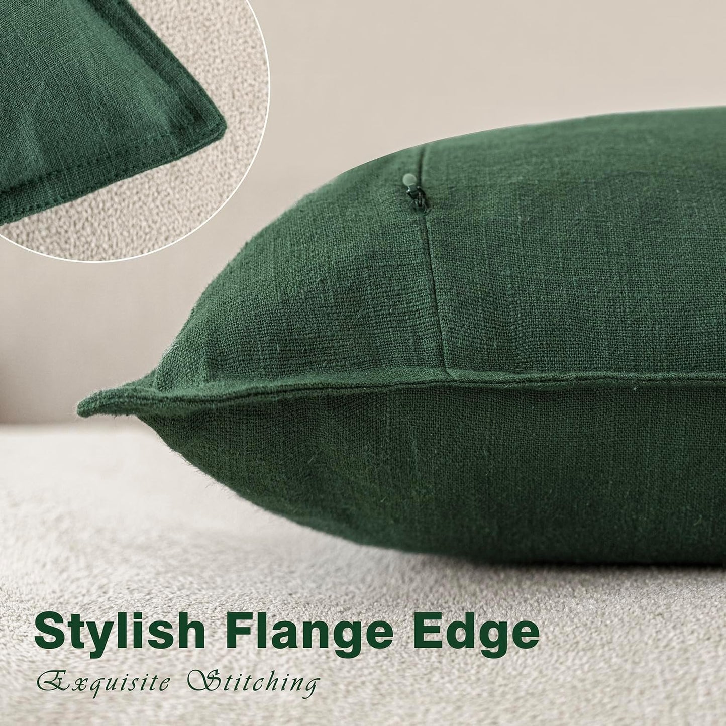 Foindtower Set of 2, Decorative Linen Soild Throw Pillow Covers Soft Accent Euro Cushion Case Farmhouse Neutral Pillowcase for Chair Couch Sofa Bedroom Living Room Home Decor 18 x 18 Inch Pine Green