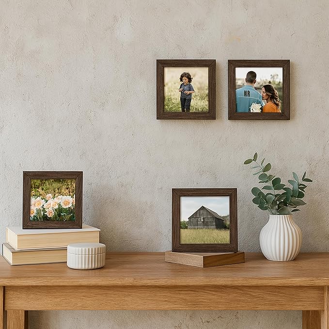 4x4 Oak Wood Picture Frame - 4"x4" Photo Frame, 4x4 Picture Frame Wood, Natural Solid Wooden Picture Frames for Wall Art Photo and Prints(1 Pack, Walnut)