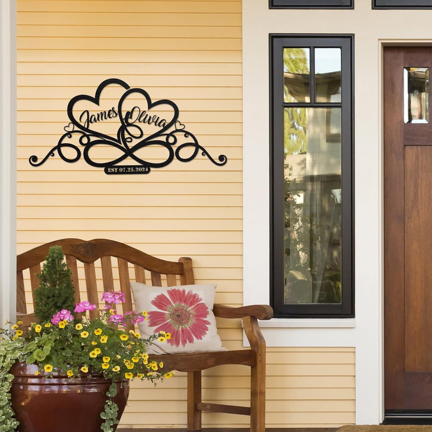 LULLBABYMALL Personalized Love Metal Sign - Customized Names and Date Wall Art, Infinity Metal Signs for New Home, Wedding, Couple, Christmas