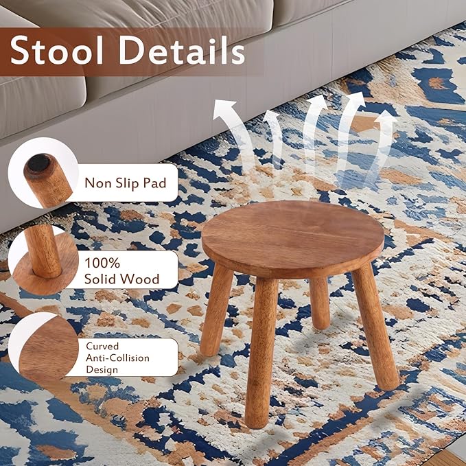 Round Solid Wooden Step Stool， Garden Stool，10''H,Plant Stool ，Wood Legs Detachable for Plant Stand, Kitchen, Bathroom，Bedroom，Livingroom (Walnut, 10inch)