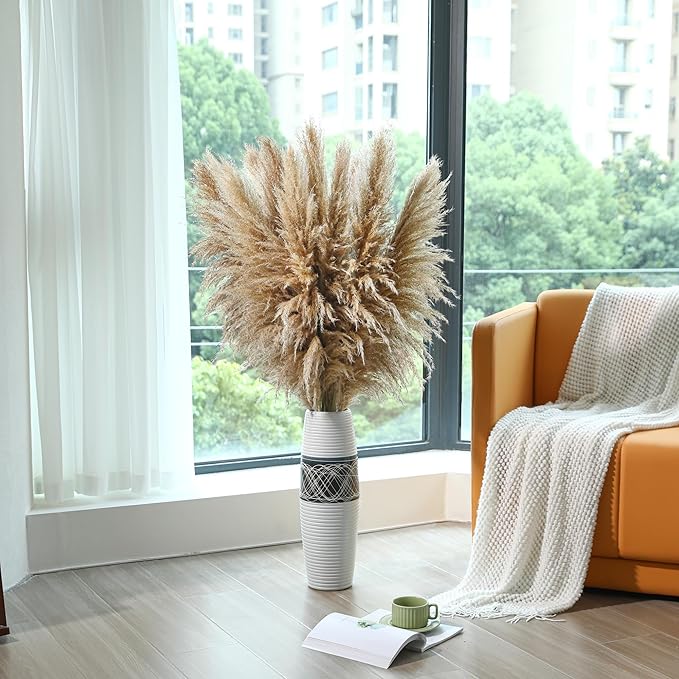 12 Stems 46 inch Tall Pampas Grass Decor - Large Fluffy Dried Pompas Grass for Floor Vase - Rustic Wedding, Baby Shower, Party, Farmhouse, Boho Home Decor…