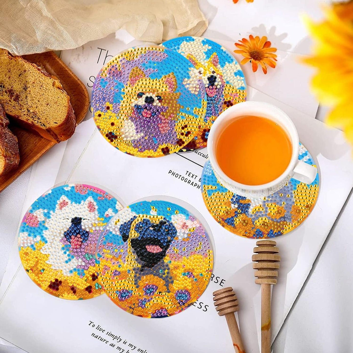 EWJRNSF 10 PCS Diamond Art Coasters Kit, Small Diamond Painting Coasters, Fall Diamond Art Kits for Adults Beginners, Arts and Crafts Supplies Item Sets with Holder Dog