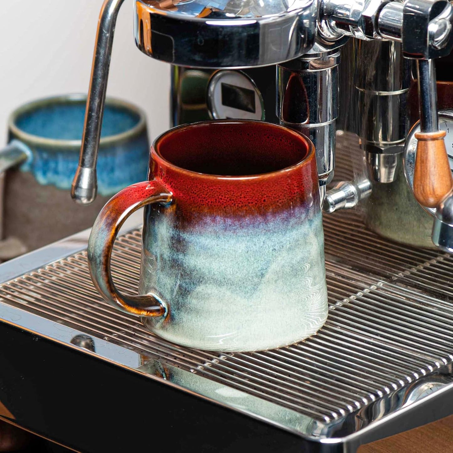 Large Ceramic Coffee Mugs, Handmade Pottery Mug, Tea Cups with Handle for Office and Home, 16 oz, Dishwasher and Microwave Safe (Blue)