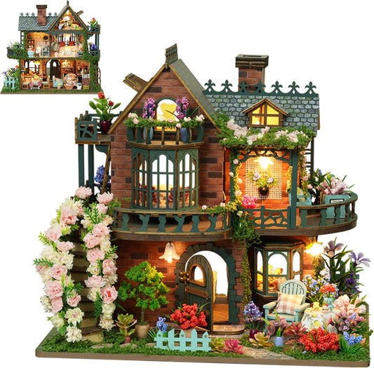 DIY Miniature House Kit - DIY Mini House Building Kit - Wooden Dollhouse Miniature Kit -Tiny Garden House Diorama Building Kits with Light - 3D Puzzle Adult Craft Unique Gift