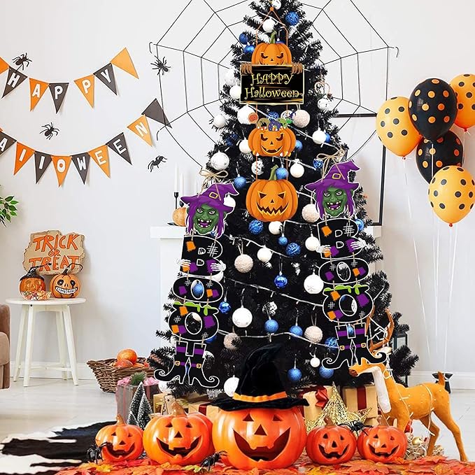 3Pcs Halloween Witch Hanging Decorations, Witch Pumpkin Door Decorations, Happy Halloween Sign Decoration Welcome Sign Hanging Ornaments for Home Wall Door Decor Party Supplies