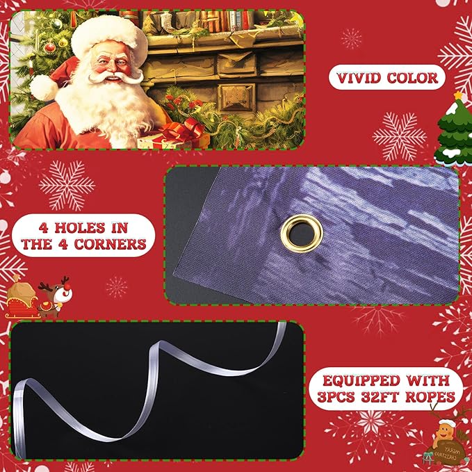 Tioncy 3 Pcs Merry Christmas Door Decorations Set 71" x 35" Christmas Door Cover 47" x 32" Window Cover Santa Claus Reindeer Snowman Gingerbread Bell Pattern Porch Banner Indoor Outdoor Decoration