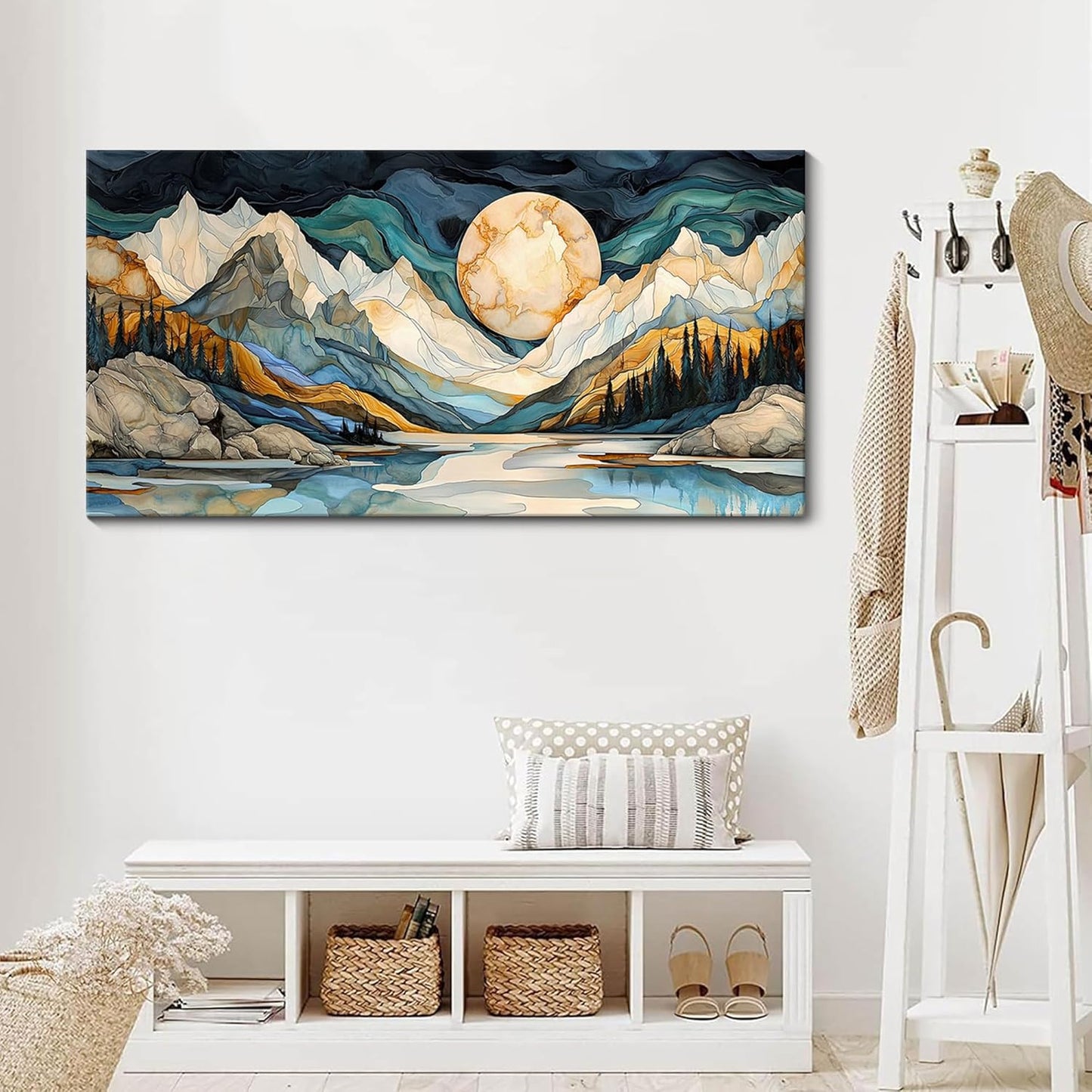JEAWA Large Canvas Wall Art - 24x48 Inchs Abstract Painting Decor, Textured Mountain Pictures as Gifts for Friends, Modern Art Prints for Bedroom Living Room Bathroom Home Decoration