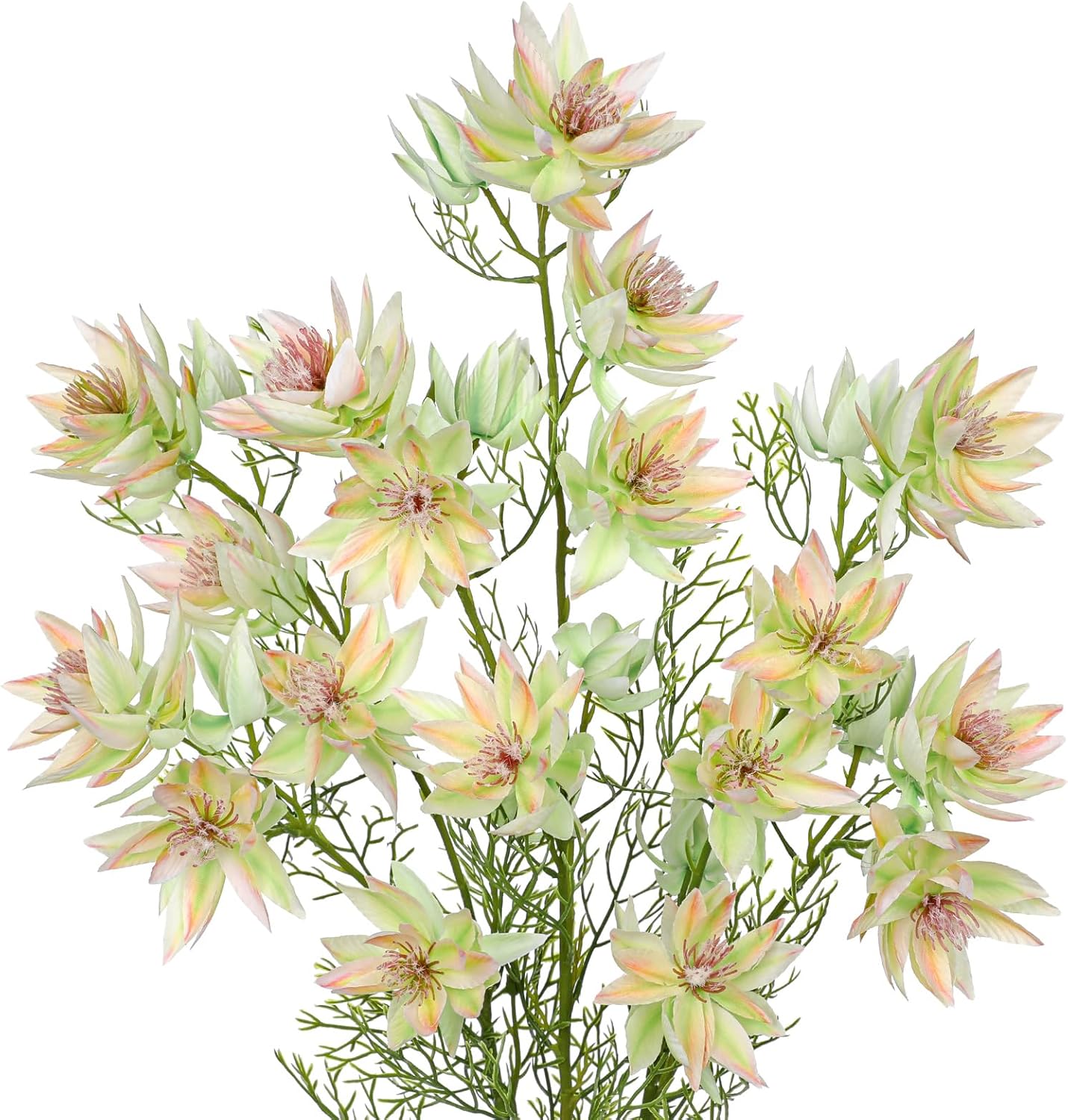 Hollyone 3Pcs Green-Pink Artificial Flowers Silk 26.3" Fake Protea Flower with Long Stem Faux Flowers Arrangement Branch with 6 Heads for DIY Wedding Party Centerpiece Floral Bouquets Table Home Decor