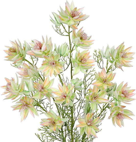 Hollyone 3Pcs Green-Pink Artificial Flowers Silk 26.3" Fake Protea Flower with Long Stem Faux Flowers Arrangement Branch with 6 Heads for DIY Wedding Party Centerpiece Floral Bouquets Table Home Decor