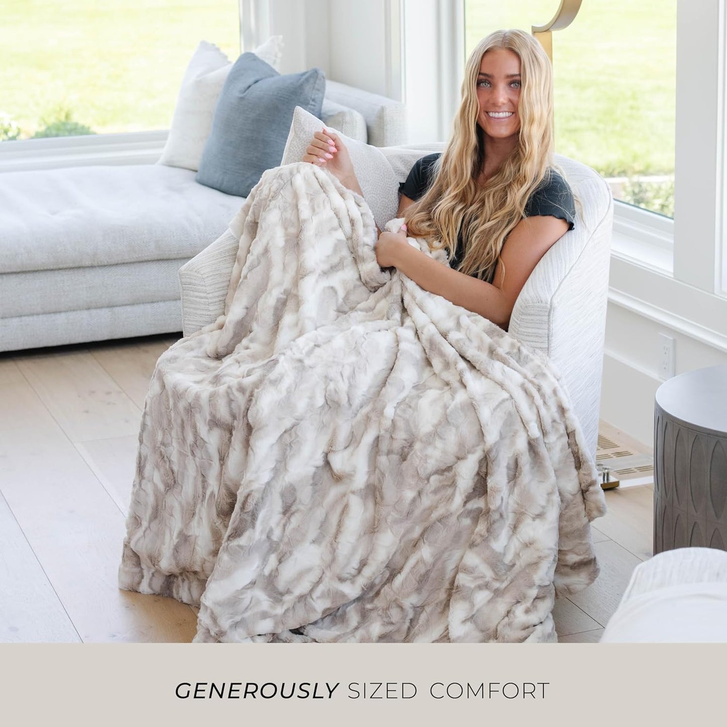 GRACED SOFT LUXURIES Softest Throw Blanket Warm Elegant Cozy Fluffy Thick Comfy Soft Faux Fur for Home, Couch, Sofa, Bed (Marbled Ivory, Large 50" x 60")