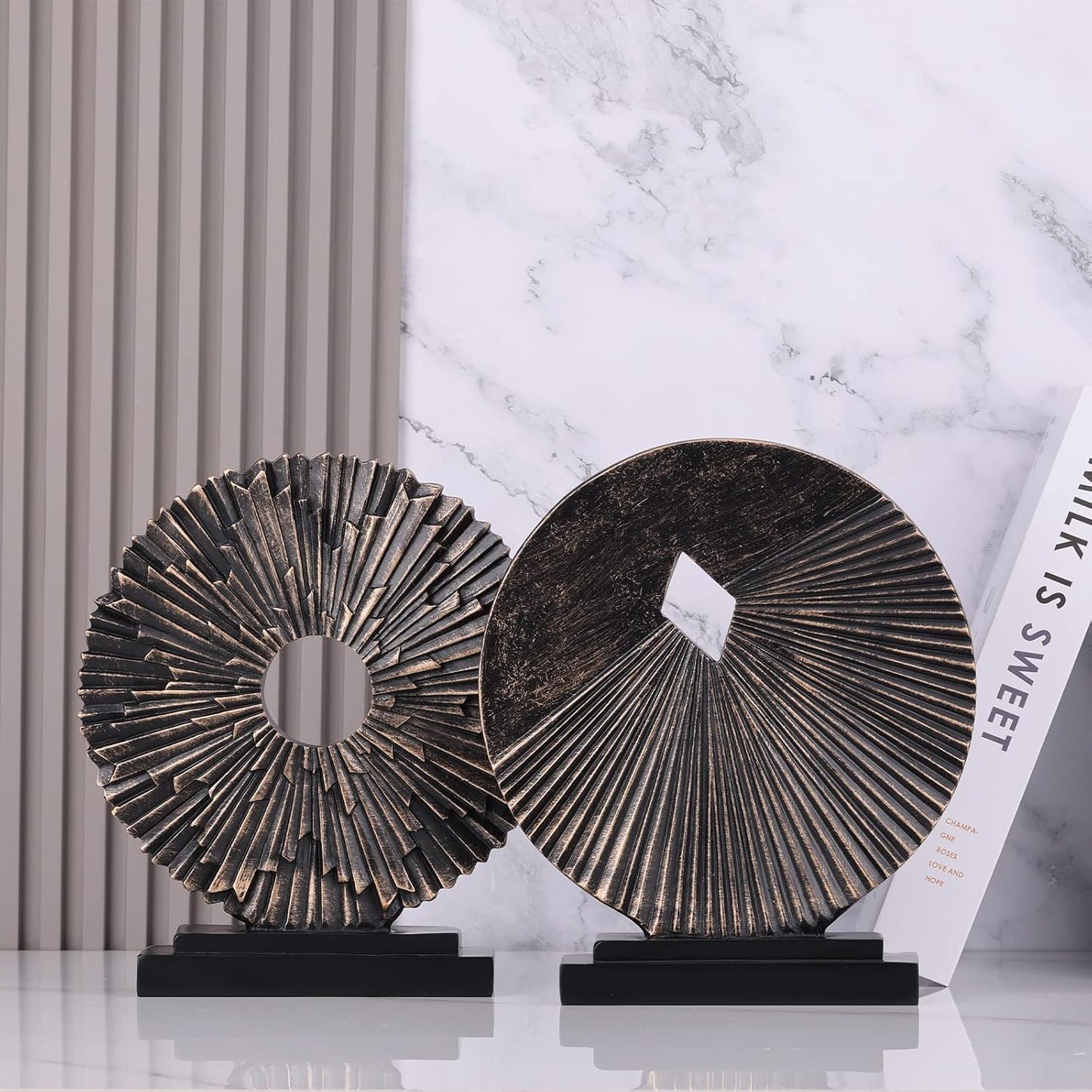 DOVDOV Geometric Home Decor Statues, Unique Round Modern Art Decors, Gunmetal Home Decor, Shelf Decor Aesthetics, Office Table Decor, entryway Entry Table Decor.