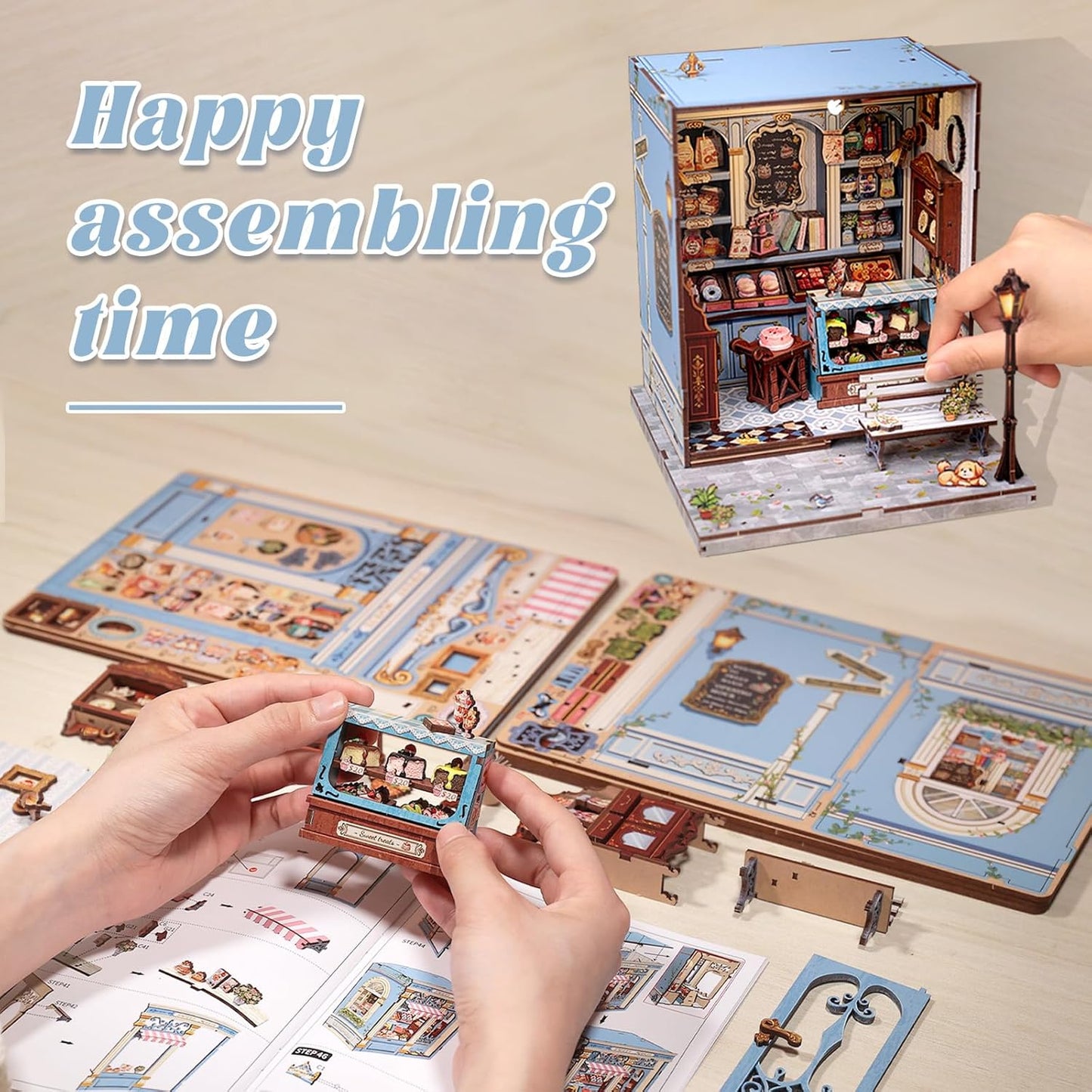 Fsolis Book Nook Kit - DIY Bookshelf Miniature Kit for Adults, 3D Puzzle Booknook Bakery Tiny House Adult Craft Gifts for Women Teenagers Book Lovers (Sweet Marie)