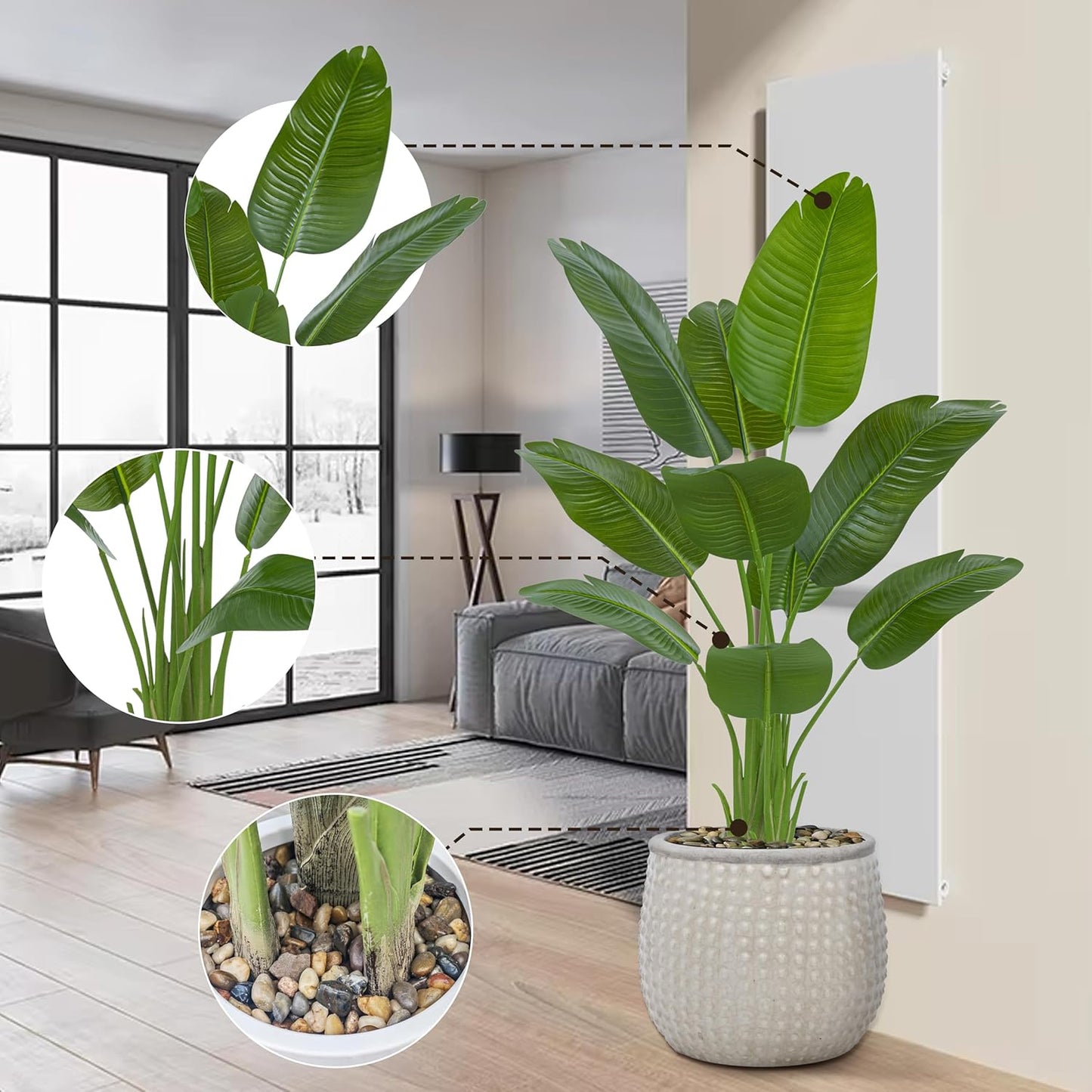Bird of Paradise Artificial Tree, 6Ft Tall Faux Plant, Fake Banana Leaf Plant Indoor, Faux Palm Tree Faux Floor Plants Tropical Tree in Pot, Present for Friend Housewarming Decor
