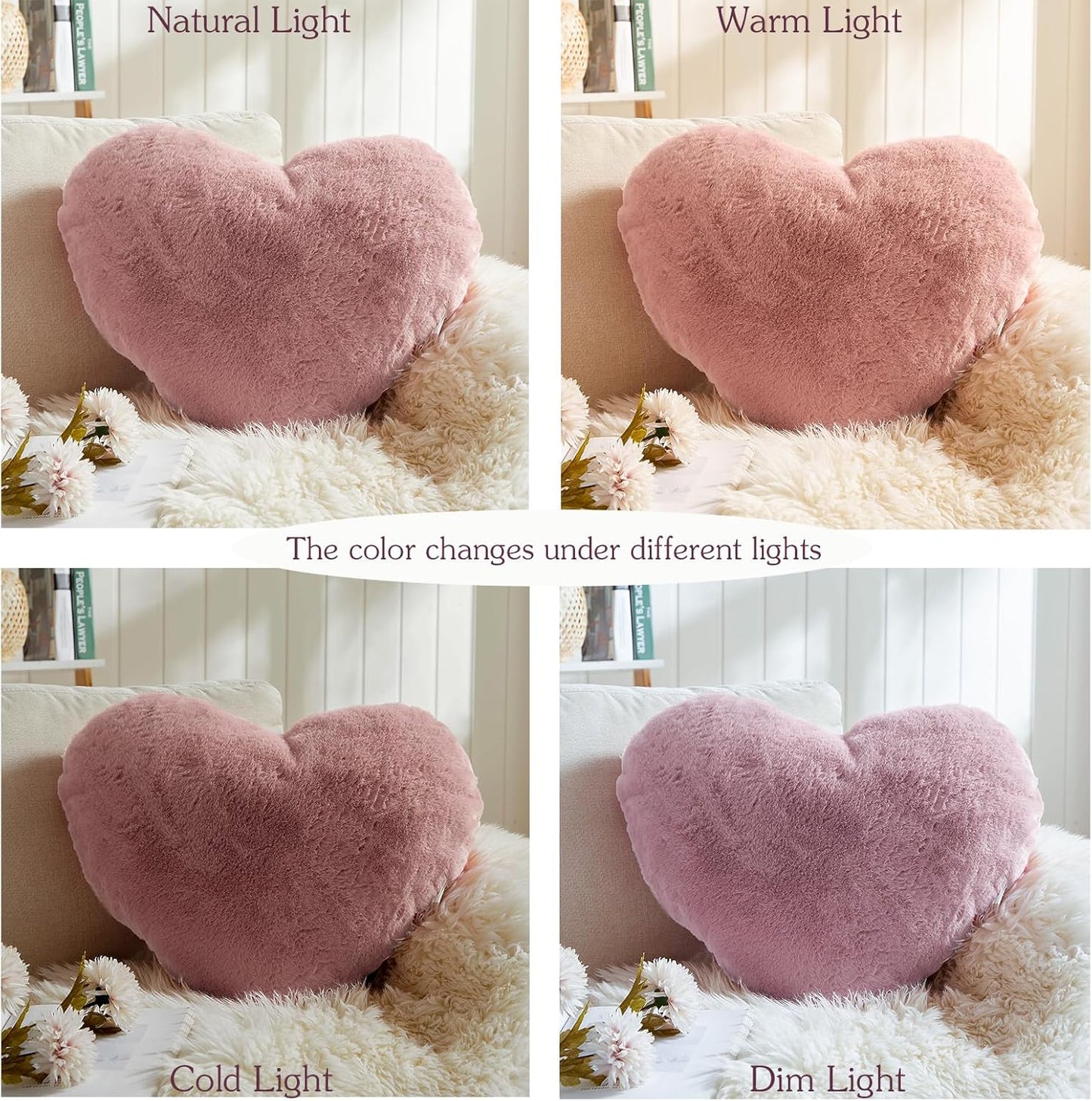 EastTree Heart Pillows, Dusty Pink Heart Shaped Pillows, Ultra Soft Extra-Large Fluffy Pillows, Love Throw Pillows Gifts, Women Girls Living Room Decor 15x18 Inch