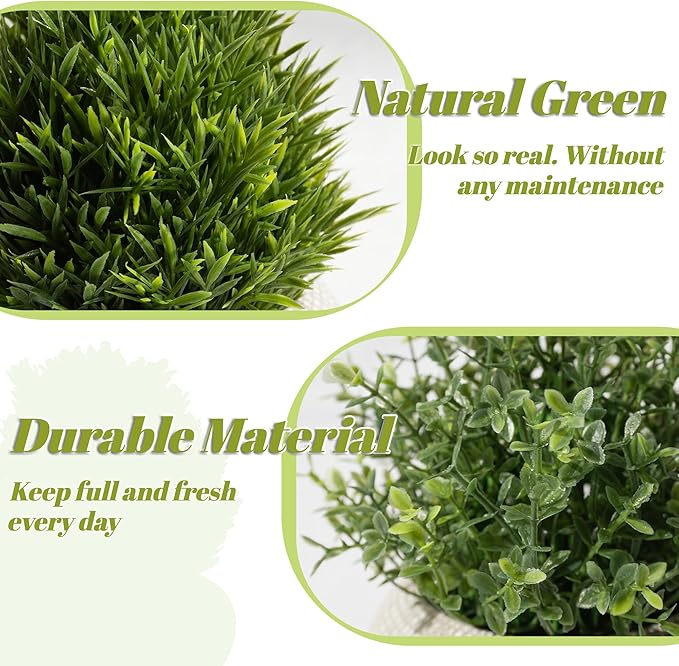 2Pack Small Fake Plants, 6.1/5.7 Inch Artificial Plants Indoor in Cement Planter, Small Faux Plants Indoor for Room Bathroom Bedroom Farmhouse Kitchen Office Home Decor - All Green - Boxwood