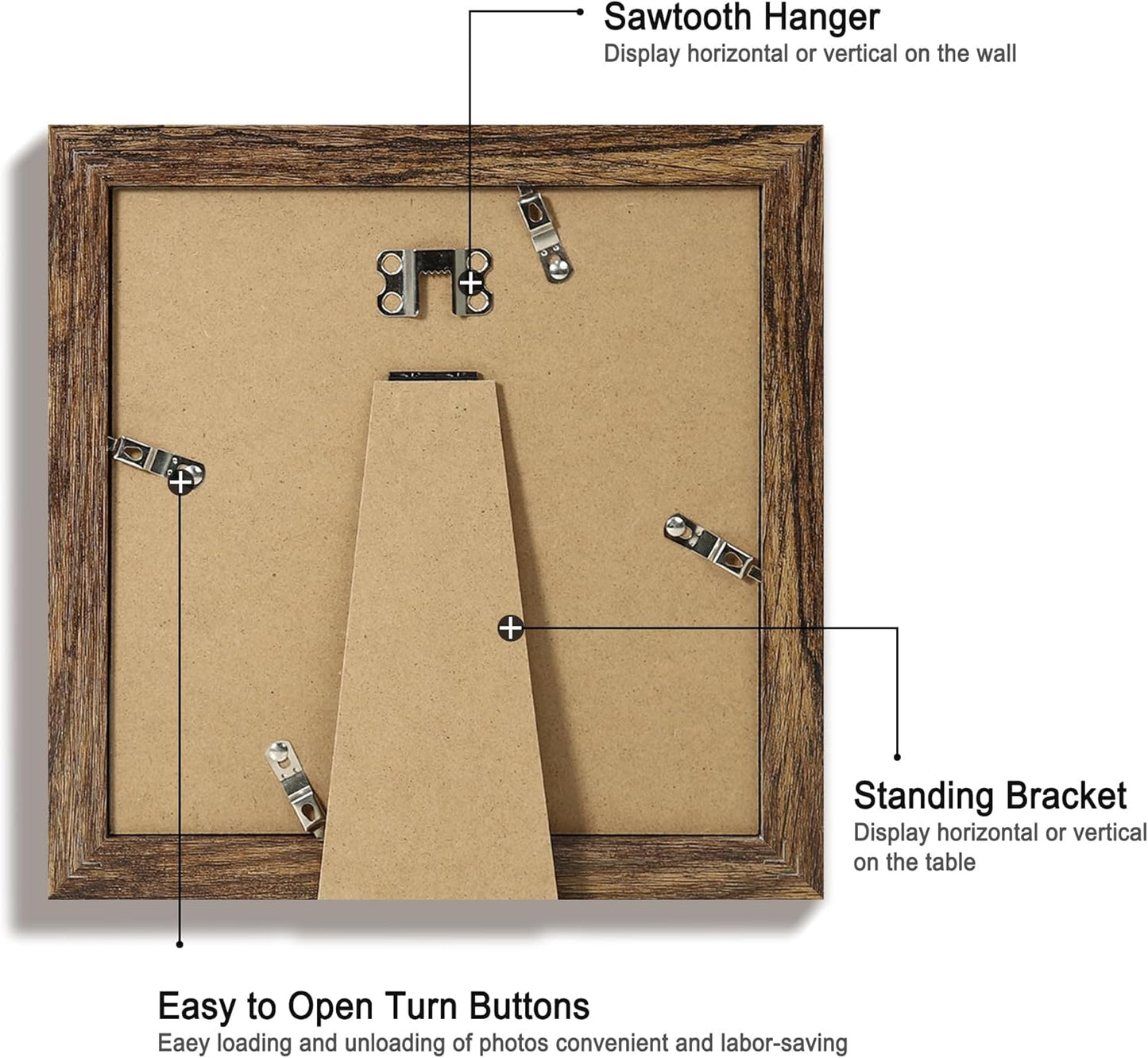 iRahmen 8x8 Picture Frame Set of 4 with HD Glass, Display 6x6 Pictures with Mat or 8 x 8 Without Mat, Rustic Wood Photo Frame for Wall Mount and Tabletop Display