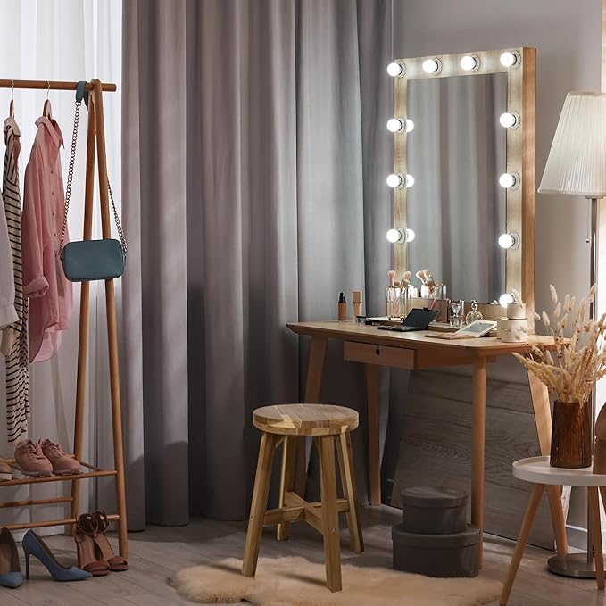 Round Stool Acacia Wood, 18" Height, 11'' Round Top, Backless, Easy Assembly, Natural Wax Finish, Wooden Stool for Plant, Dining Room, Kitchen Counter, Makeup