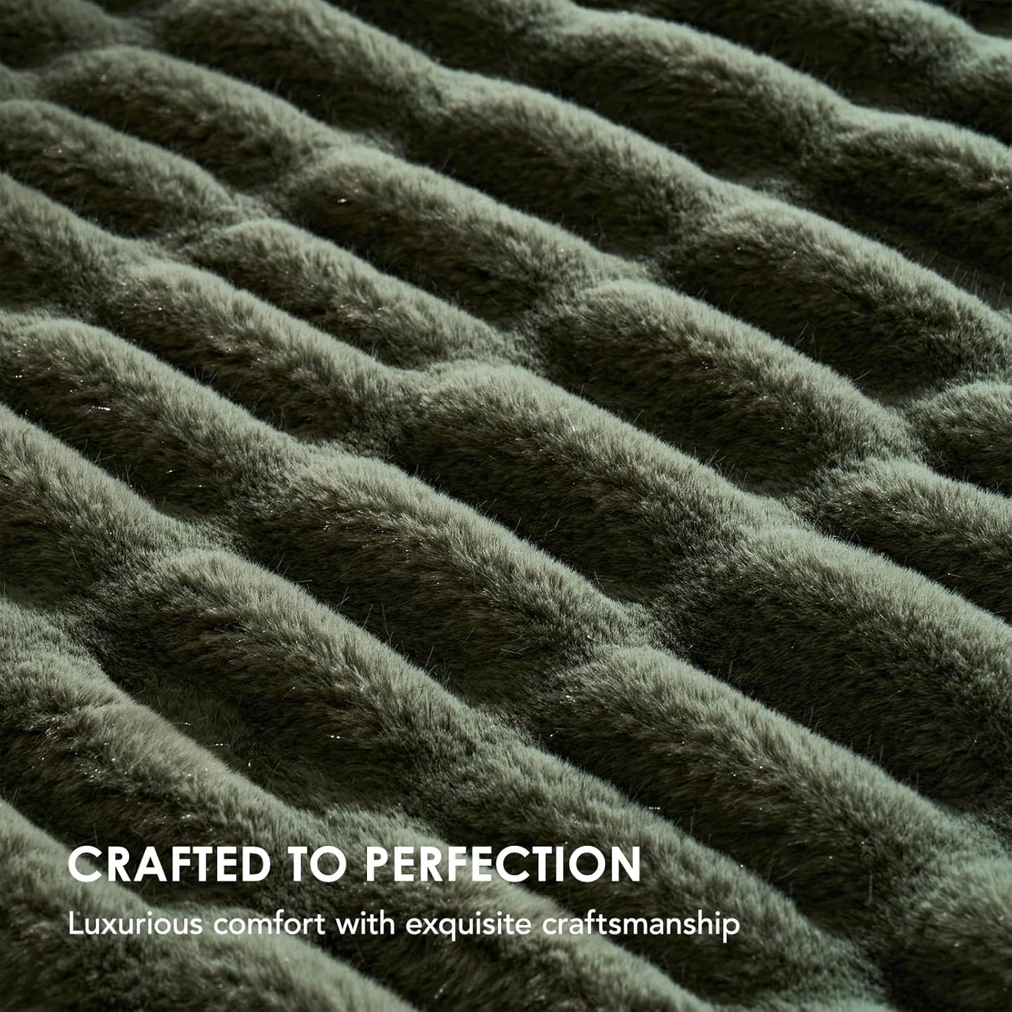 EVERGRACE Luxurious Soft Faux Rabbit Fur Throw Blanket, Cozy Fuzzy Plush Warm Throws for Couch Bed Sofa Chair Home Decor, Ruched Bubble Fluffy Blanket with Reversible Velvet, 60" x 80", Loden Green