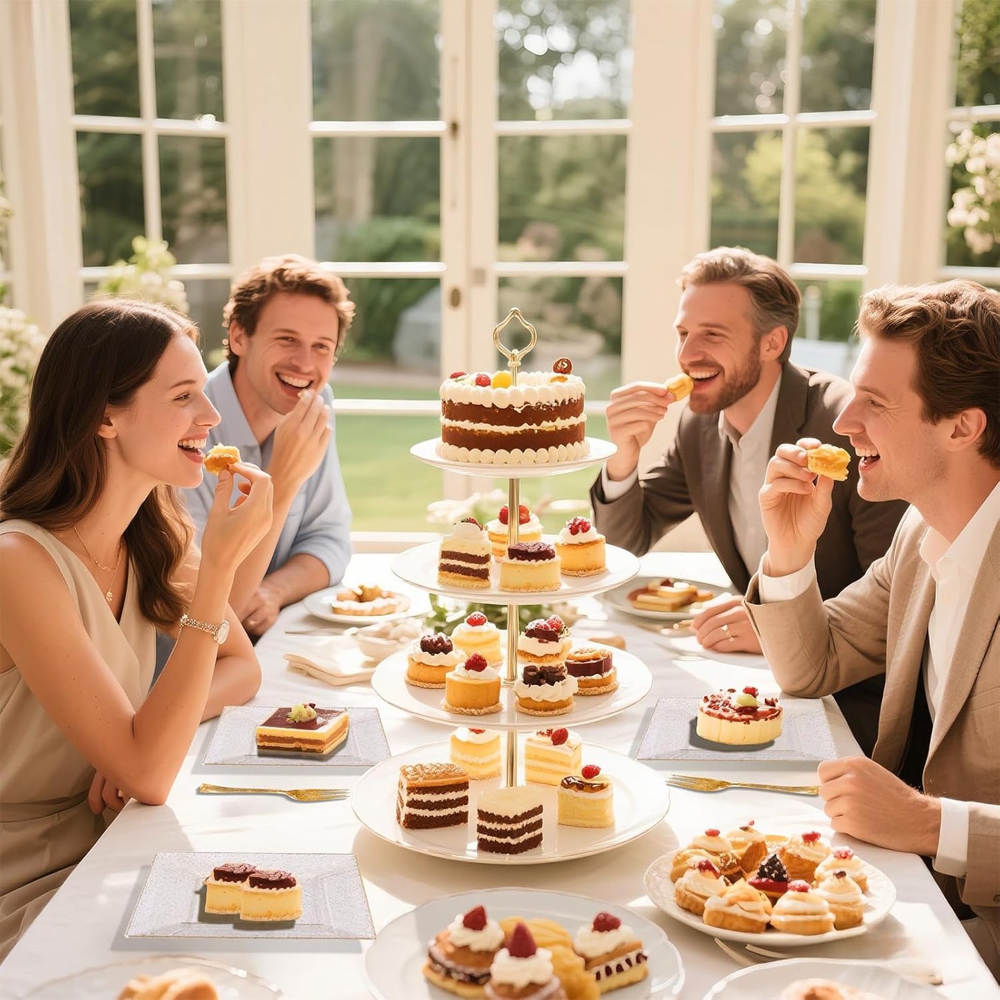 DaYammi 100Pcs Gold Glitter Dessert Plates Including 50Pcs Appetizer Plates 6",50Pcs Plastic Forks 5.7",Gold Glitter Plastic Square Plate for Party,Gold Salad Plate with Cake Fork for Birthday Wedding