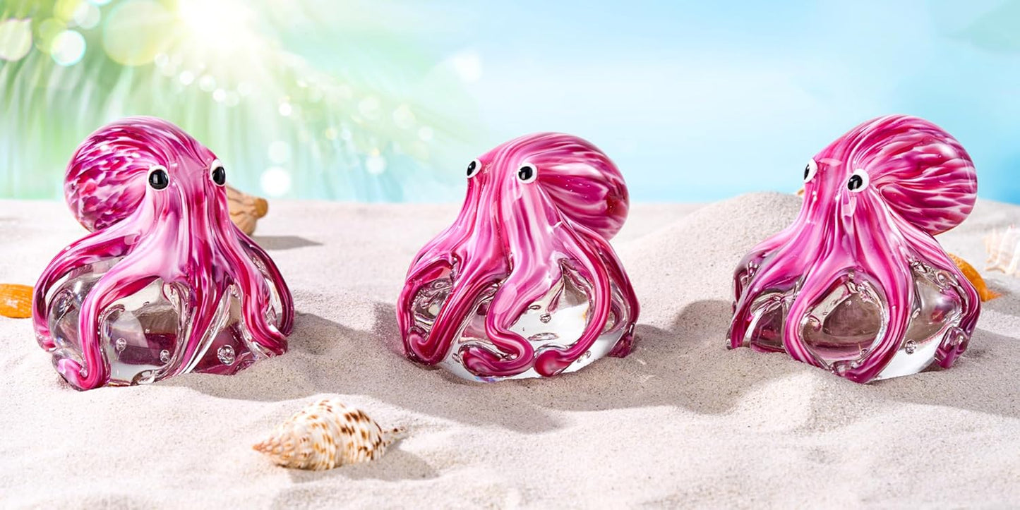 EUSTUMA Hand Blown Glass Octopus Figurine Ornament,Sea Animal Ornament for Fish Tank Aquarium,Sea Animals Collection for Birthday Gift,Glass Office Paperweight for Desk.