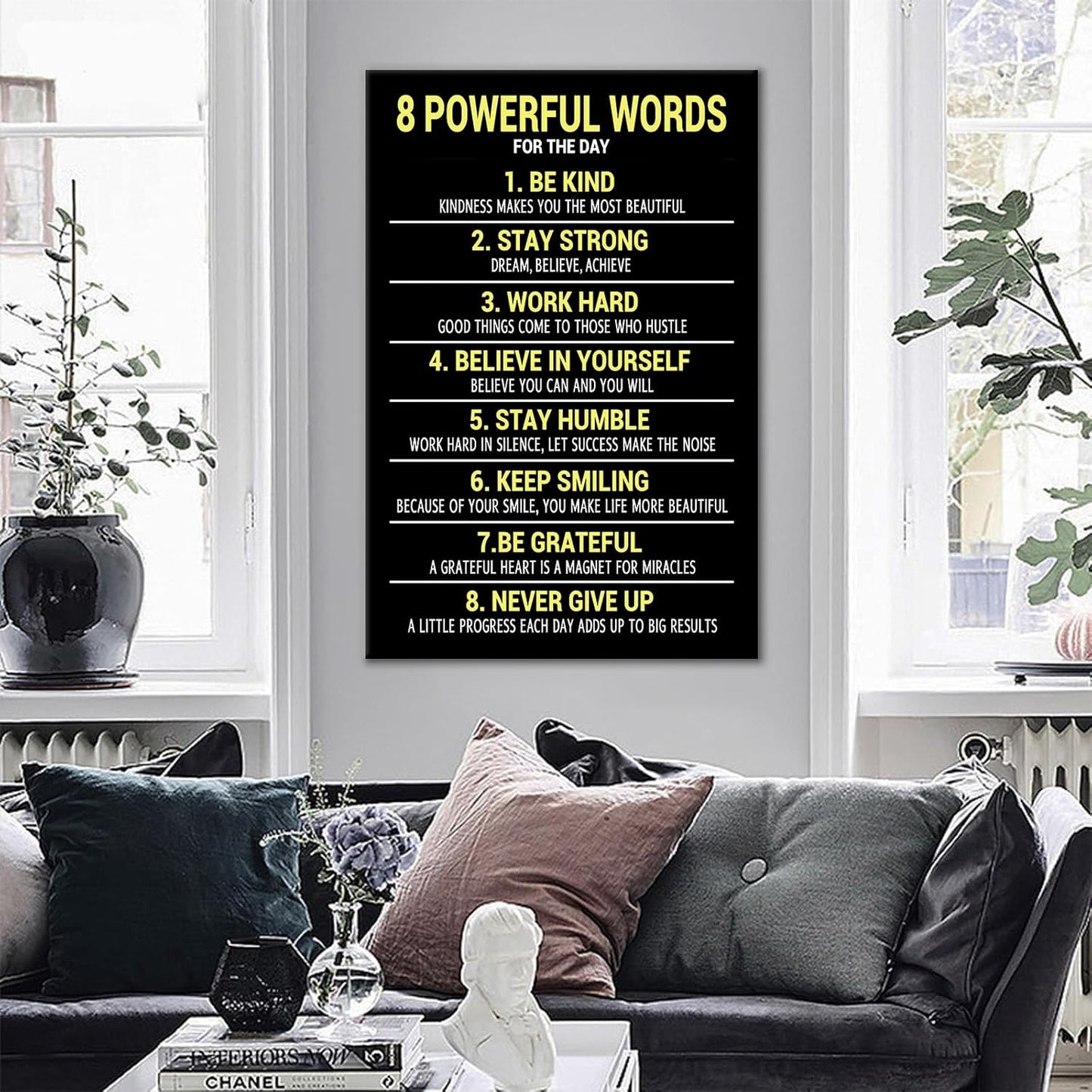 Inspirational Poster Wall Art Home Decor Motivational Quotes Printed on Canvas Daily Positive Affirmations for Men Women Picture Painting Artwork for Living Room Classroom Ready to Hang [24''Wx36''H]