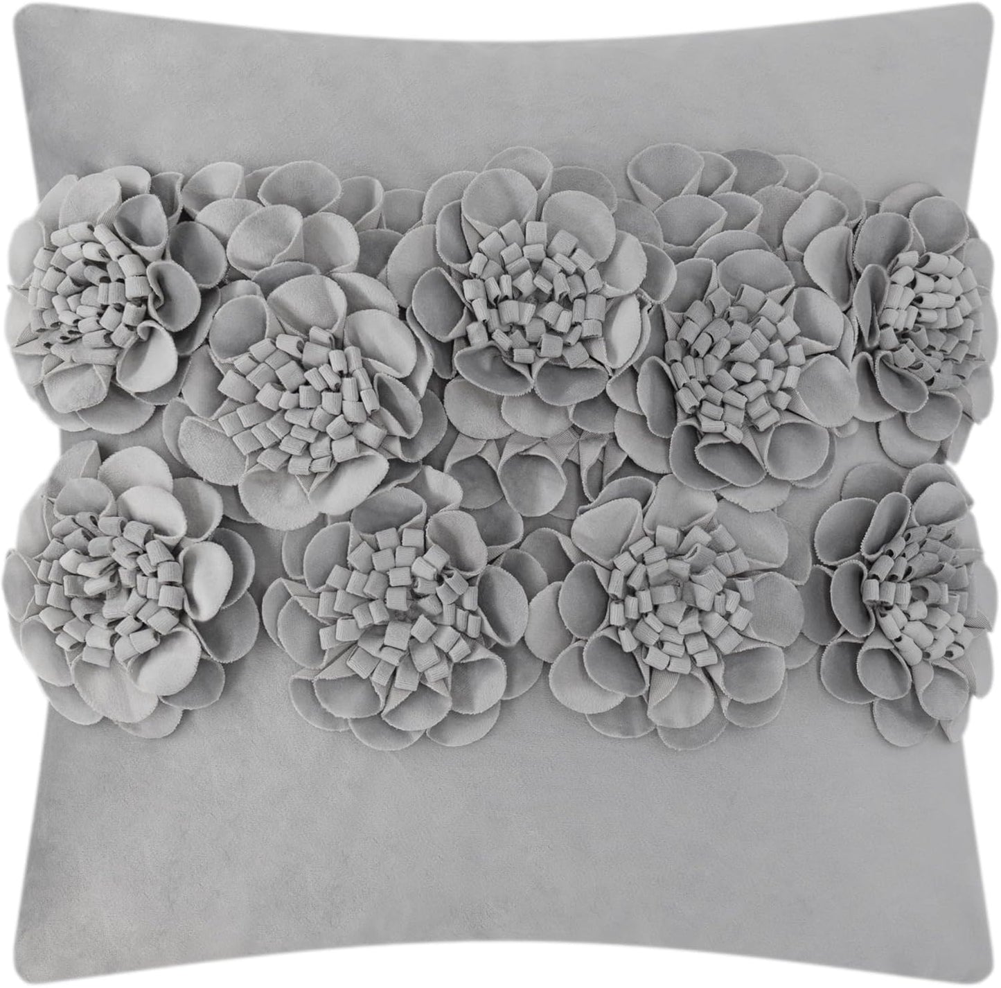 JWH Handmade 3D Flower Throw Pillow Covers Aesthetic Decorative Colorful Floral Accent Pillow Cases Stereo Pillowcase Cute Cushion for Car Bed Couch Bedroom Decor 18x18 Inch Gray