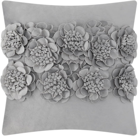 JWH Handmade 3D Flower Throw Pillow Covers Aesthetic Decorative Colorful Floral Accent Pillow Cases Stereo Pillowcase Cute Cushion for Car Bed Couch Bedroom Decor 18x18 Inch Gray