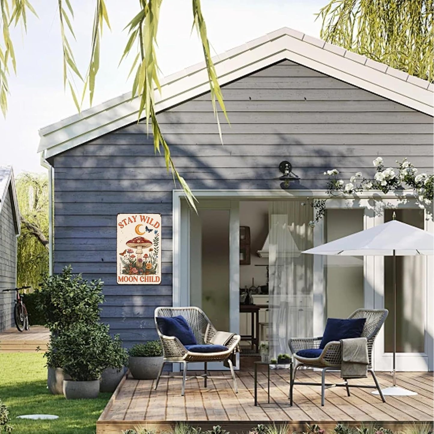 Metal Sign Mushroom Stay Wild Moon Child Funny Tin Sign for Home Cafe Bar Garden Yard Outside Wall Decor 12×8 Inch