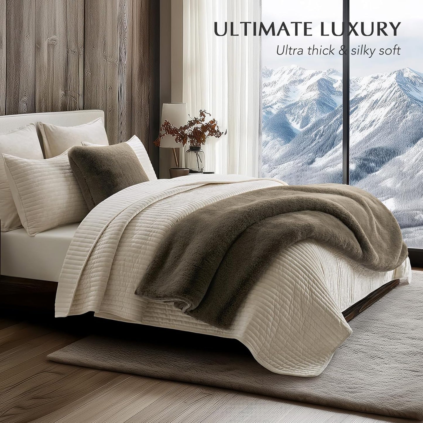 EVERGRACEHOME Luxury Soft Faux Chinchilla Fur Throw Blanket for Couch, Warm Thick Heavy Winter Throw Blanket 1220GSM for Bed, Fluffy Cozy Mink Blanket with Reversible Velvet, Smoky Sable, 50"x60"