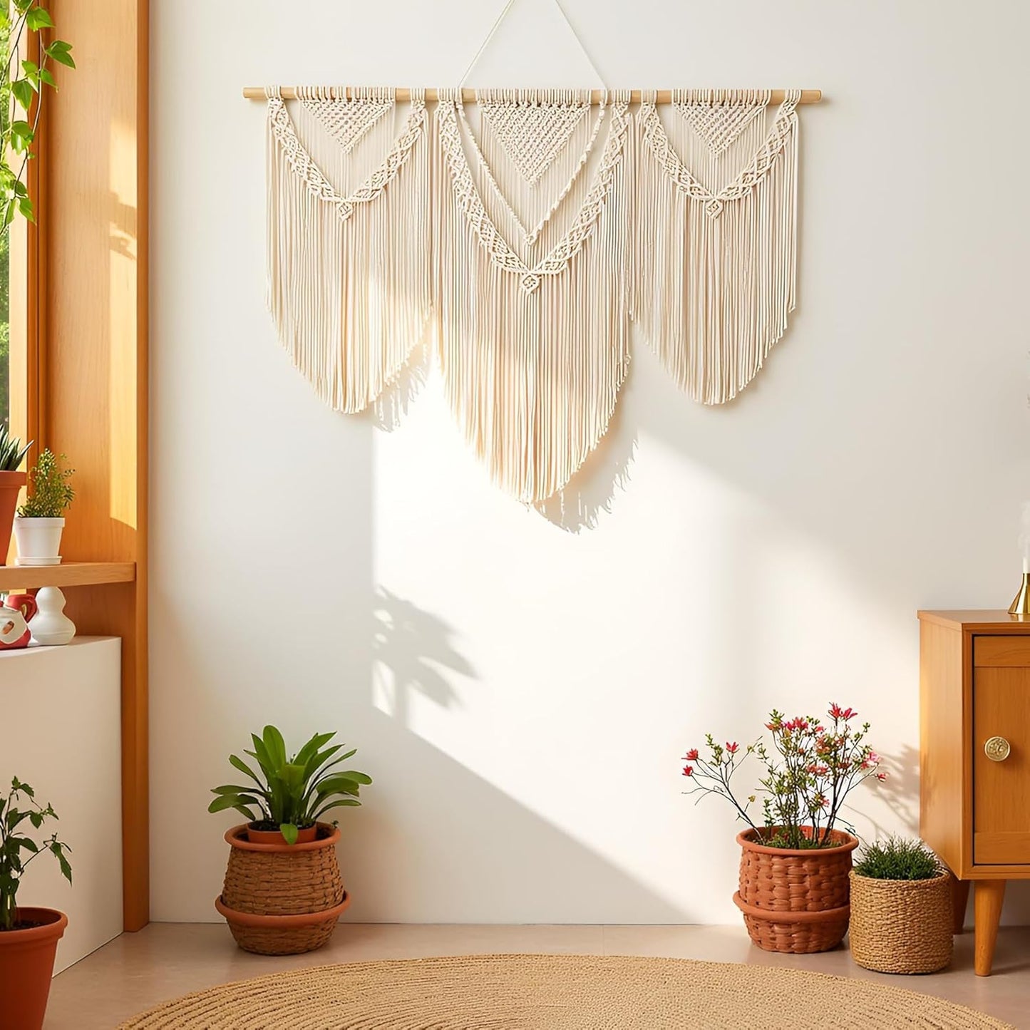 large macrame wall hanging - Boho Tapestry Macrame Wall Decor Art- Chic Bohemian Handmade Woven Tapestry Home Decoration for Bedroom Living Room Apartment Wedding Party - 43"x32" (Beige-Triangle)