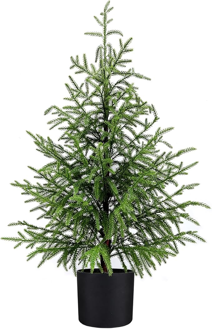3FT Artificial Norfolk Pine Christmas Tree Real Touch Faux Tree with Black Pot, Realistic Indoor Holiday Decor for Christmas Entryway, Living Room & Office