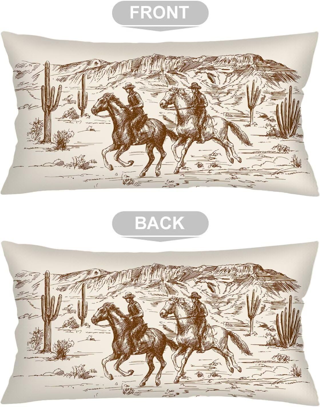 Cowboy Long Pillow Cases King Size Pillow Covers with Zipper,Country Theme of American Wild West Desert Decorative Cushion Case Western Pillows Cover Farmhouse Pillowcase for Bed,Sleeping,20"x40"