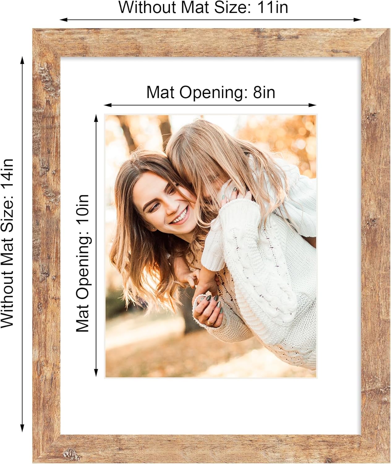 iRahmen 11x14 Picture Frame Set of 2 with Tempered Glass, Rustic Brown Frame Display 8x10 Pictures with Mat or 11 x 14 Without Mat, Wooden Photo Frame for Horizontal or Vertical Wall Mount