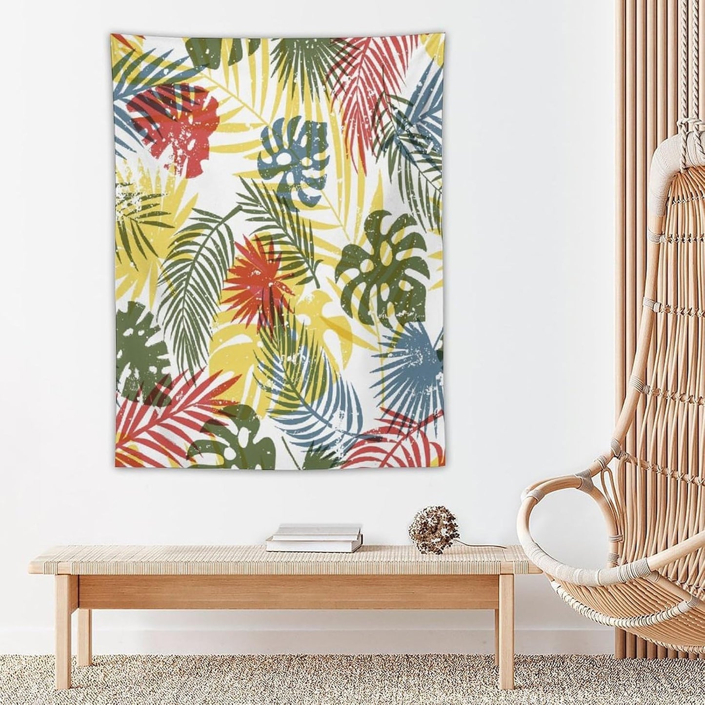 ICMOLYYENLO Boho Green Leaves Tapestry, Mid Century Abstract Tropical Palm Leaves Modern Minimalist Geometric Wall Hanging, Neutral Home Decor Art for Living Room Bedroom Dorm 30x40 Inch