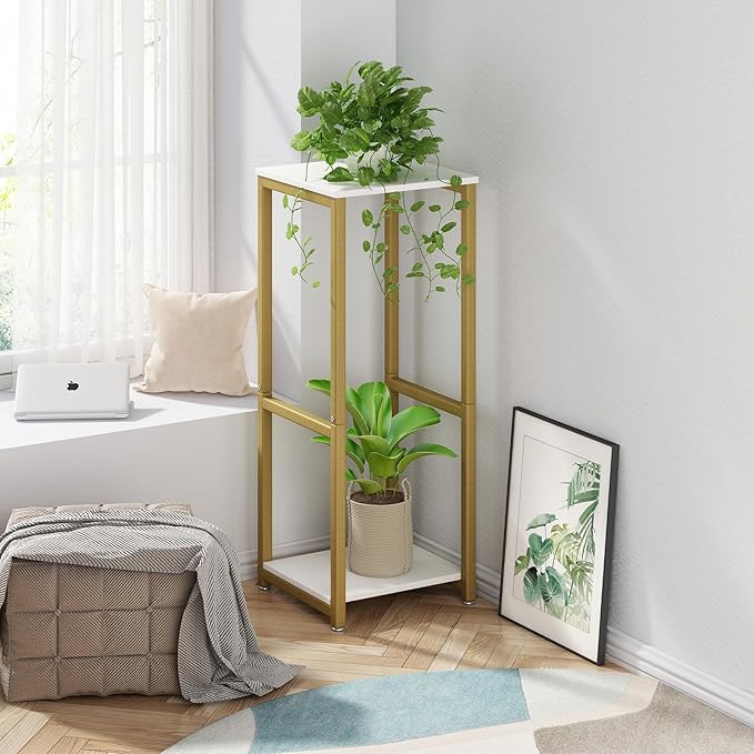 Plant Stand Indoor Corner Tall 2 Tier Metal Modern Flower Storage Plant Shelf Holder for Living Room Balcony Garden,Gold (2 Tier-Gold)