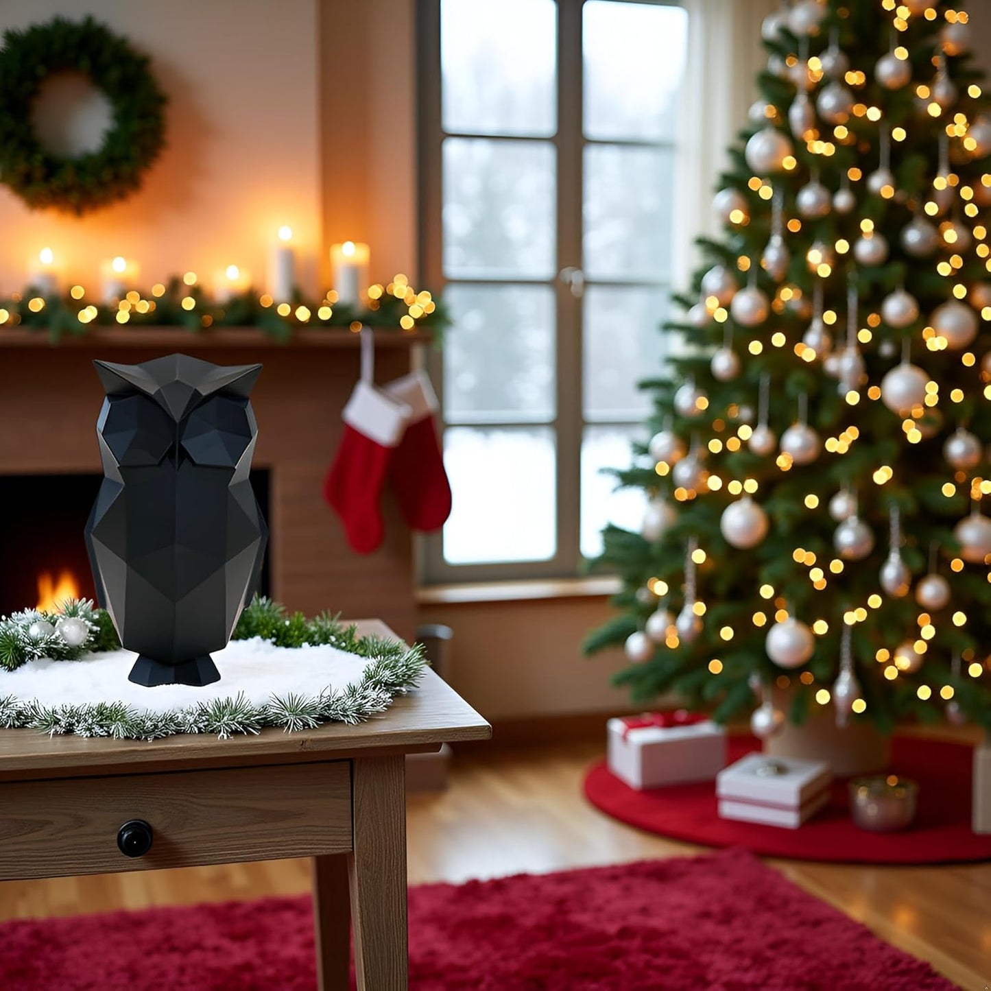 Black Geometric Owl Figurine - Premium Resin Small Decor for Home, Unique Gift for Owl Lovers & Housewarmings, 6.3 Inch Modern Animal Statue