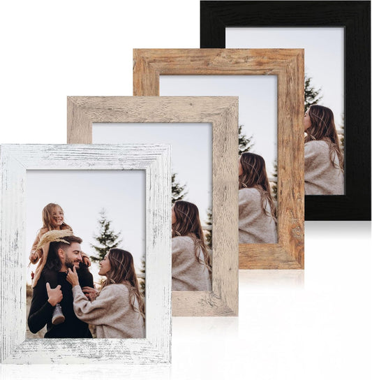 iRahmen 5x7 Picture Frame Set of 4 with High Definition Real Glass, Mixed Color Wood Photo Frames for Desktop Display and Wall Mounting