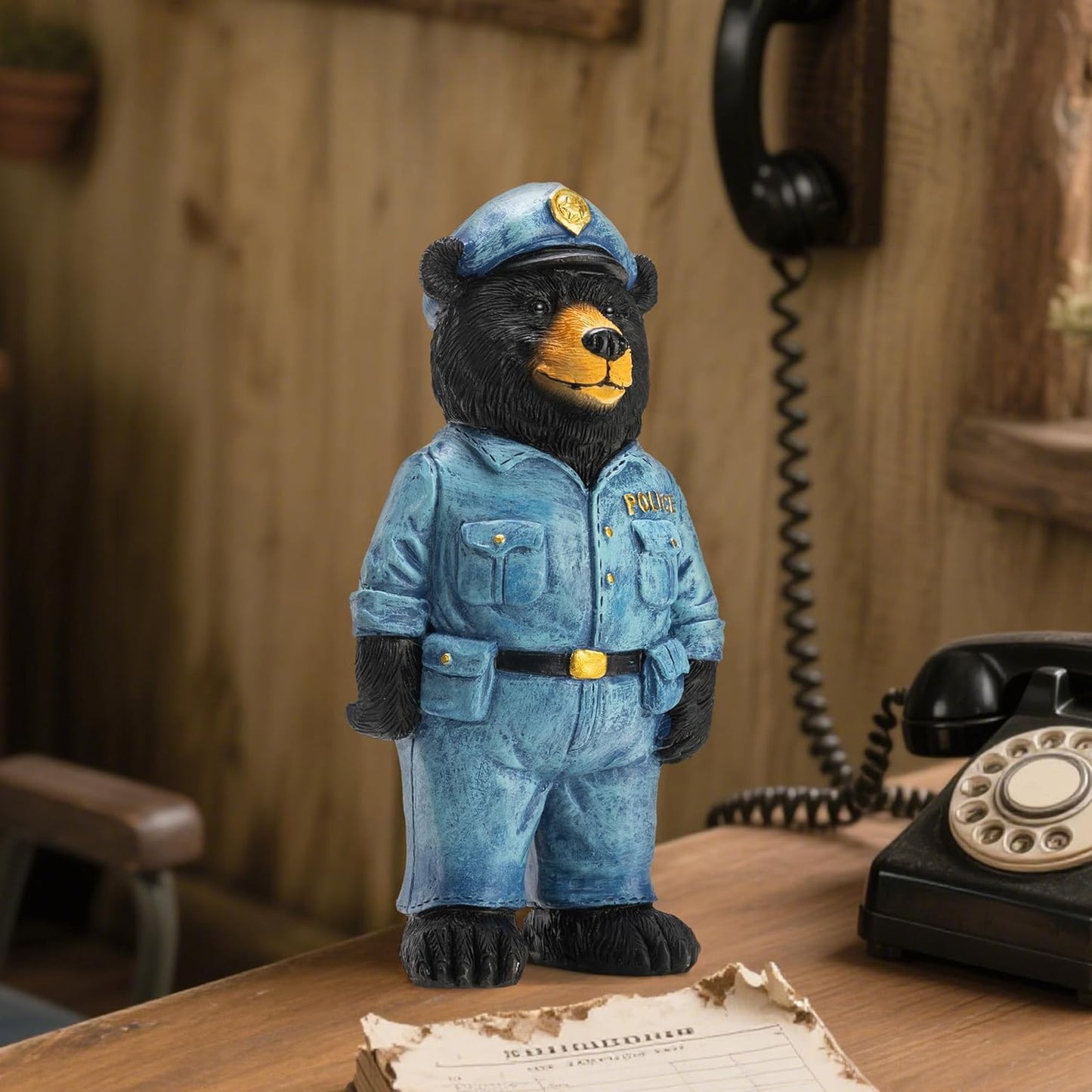 Black Bear Figurine Home Decor Bear Statue,for Office, Desk, and Shelf Decoration,Police Themed Birthday Gifts