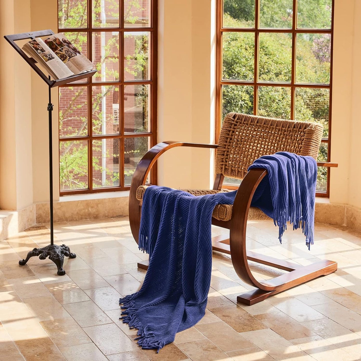 lifein Throw Blanket for Couch, Soft Boho Decor Bed Throw,Cozy Blue Chenille Knitted Small Farmhouse Lightweight Throw (Blue,60 * 80")